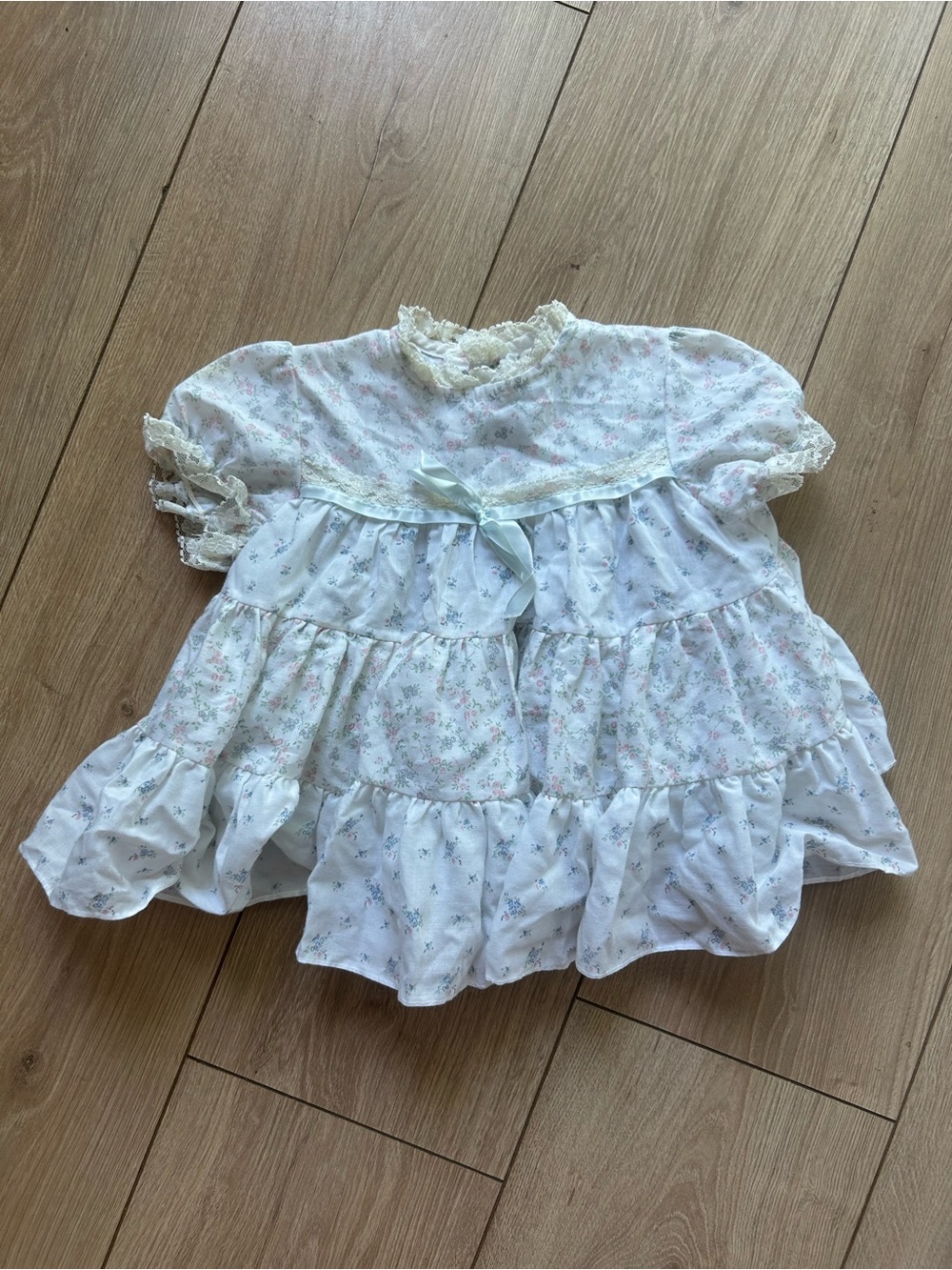 White Floral Ruffle Baby Dress Top with Lace Trim